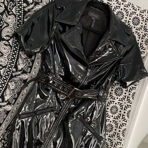 💗WET LOOK HIGH FASHION DIAGONALLY ZIPPERED DRESS